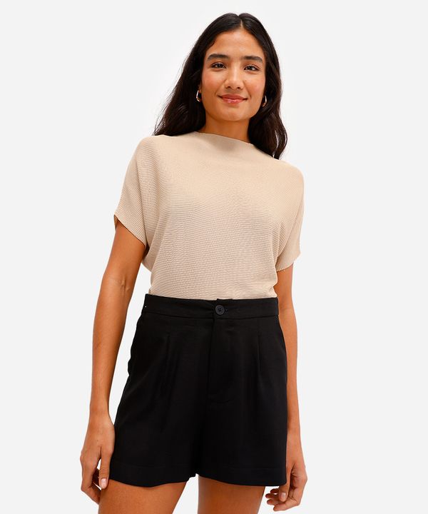 blusa feminina de tricot canelada bege PP