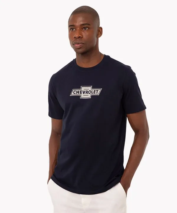 camiseta de algodão chevrolet azul marinho PP