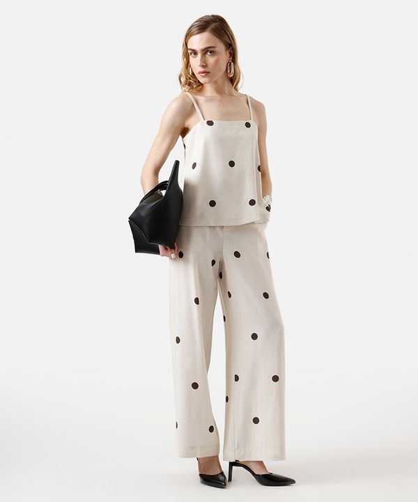 calça wide leg feminina com linho poá - areia 40