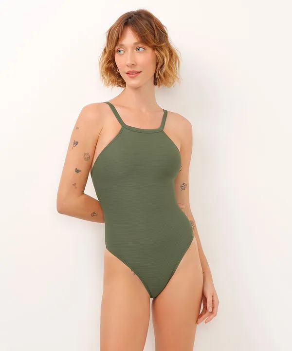 maiô halterneck com bojo removível texturizado verde M