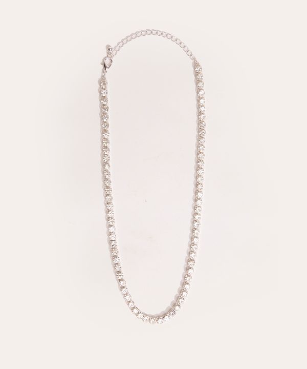 colar choker de strass prateado Único