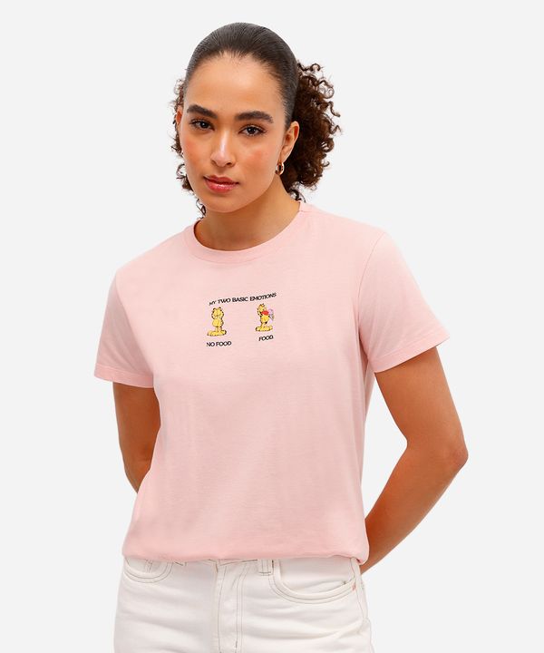 camiseta feminina de algodão garfield rosa P