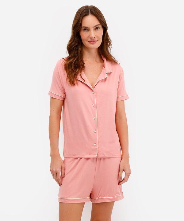 pijama americano de viscose curto rosa PP
