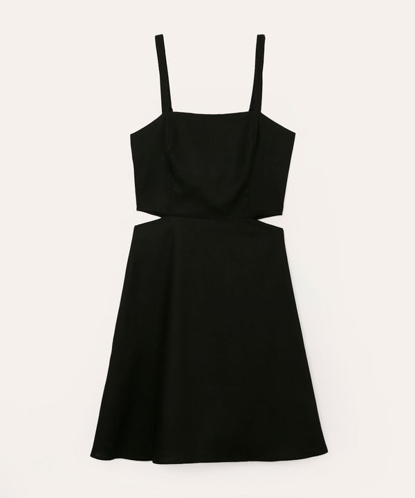 vestido com linho curto recortes juvenil preto 12