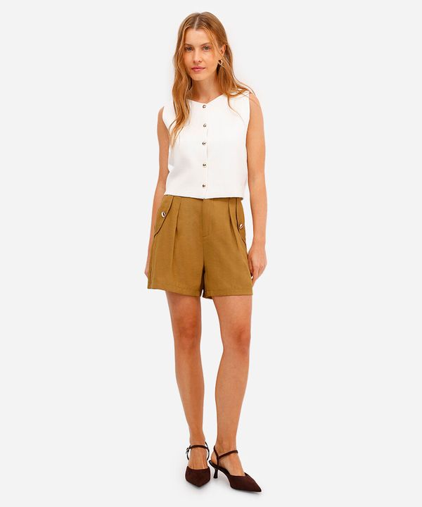 short de alfaiataria feminino em viscose bege 46