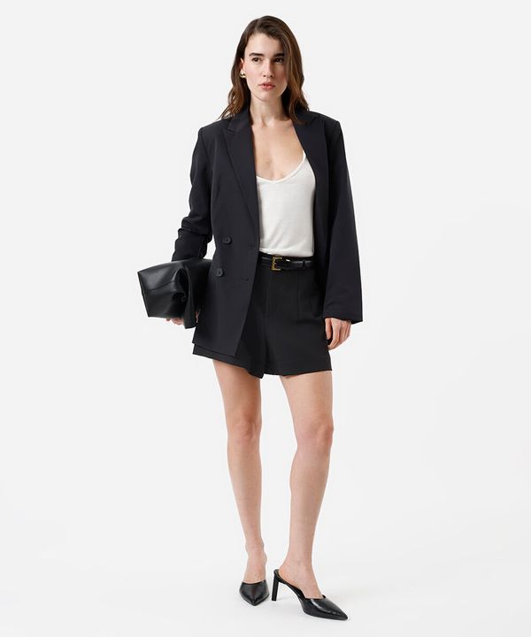 short de alfaiataria feminino com pences preto 42