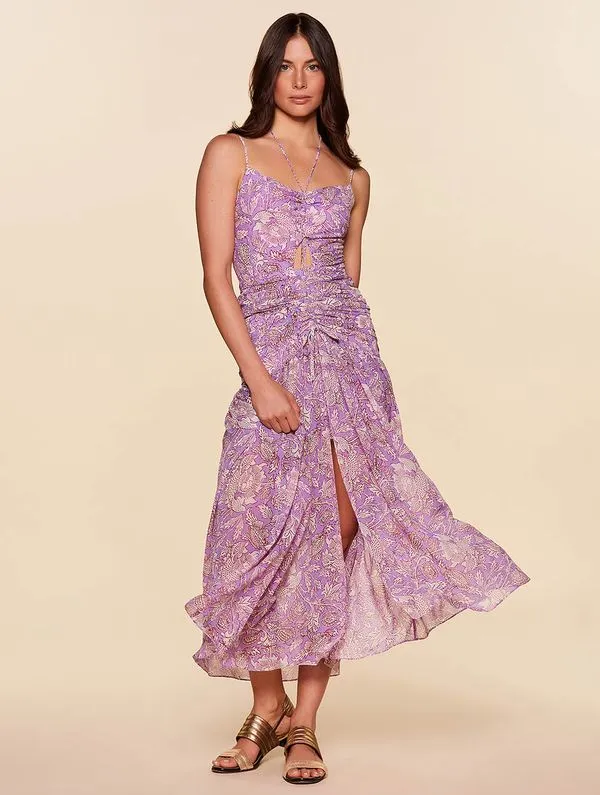Vestido Longo Estampado Las Flores ROXO P
