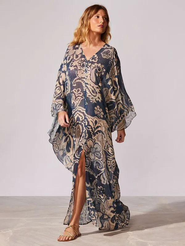 Kaftan Longo Estampado Monaco AZUL G