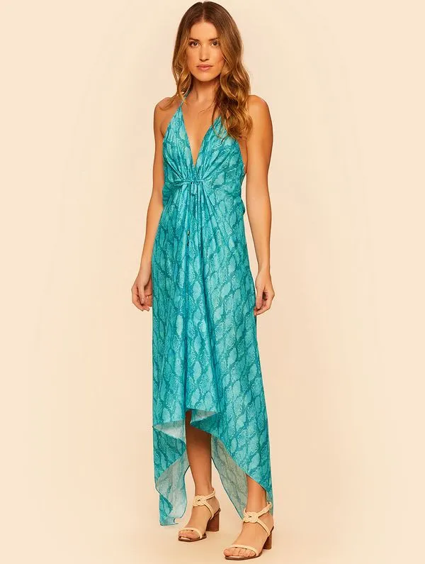 Vestido Lenço em Viscose com Seda Pantai AZUL G