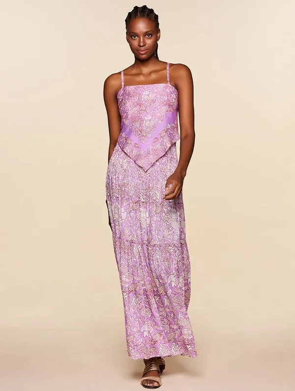 Saia Longa Estampada Las Flores ROXO PP