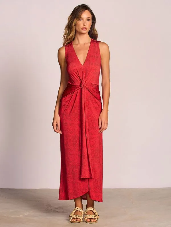 Vestido Midi Estampado Paysage VERMELHO P