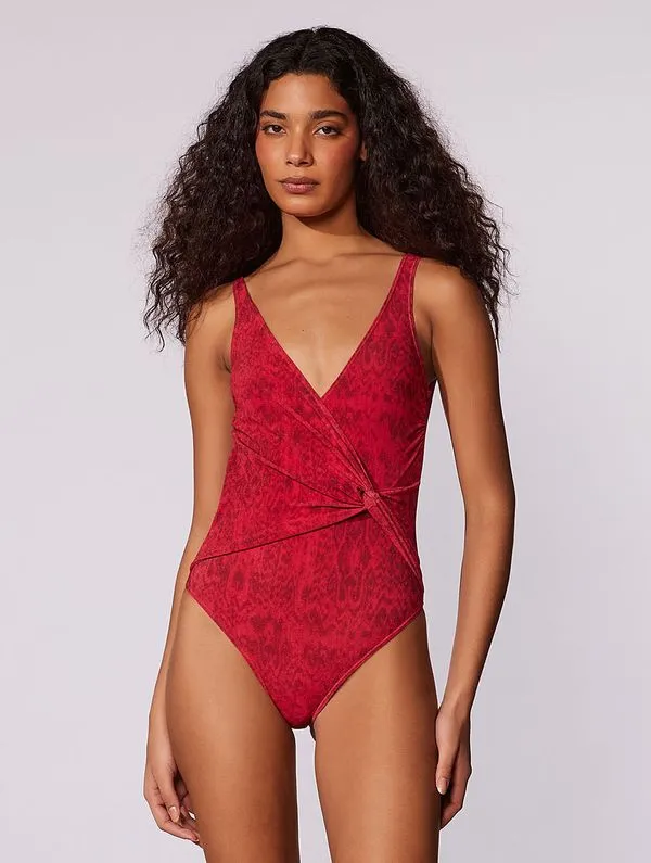 Maiô Transpassado Estampado Paysage VERMELHO PP