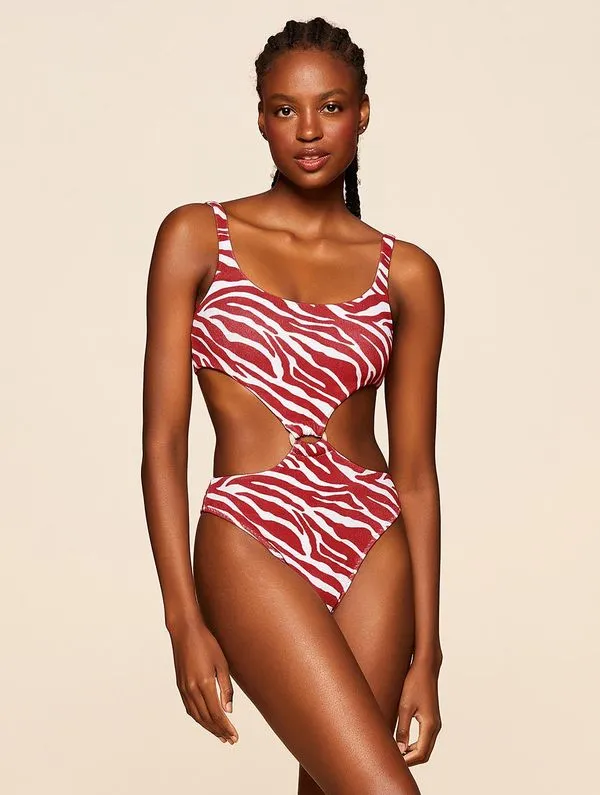 Maiô Cut Out Estampado Soleado VERMELHO PP