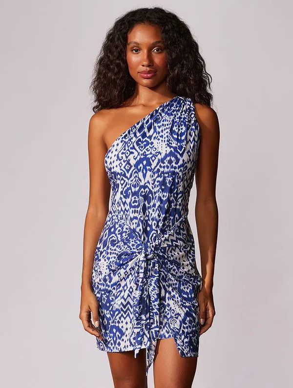 Vestido Ombro Único Estampado Ocean AZUL P