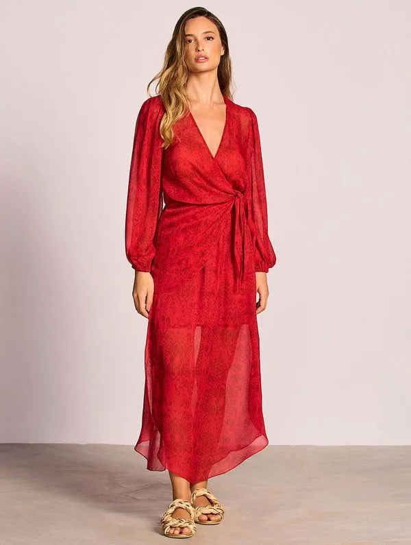 Vestido Midi Estampado Paysage VERMELHO GG