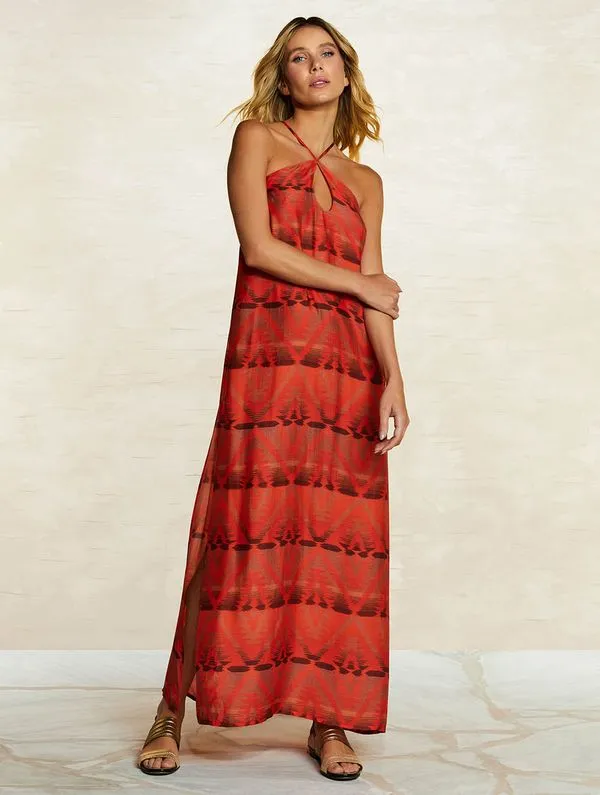 Vestido Midi Estampado Navajo VERMELHO M