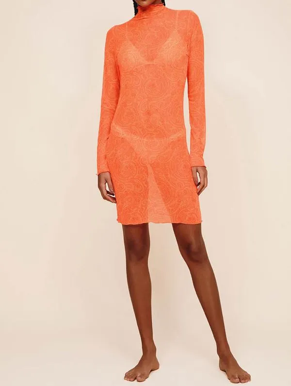 Vestido Tule Manga Longa Kayoa LARANJA G