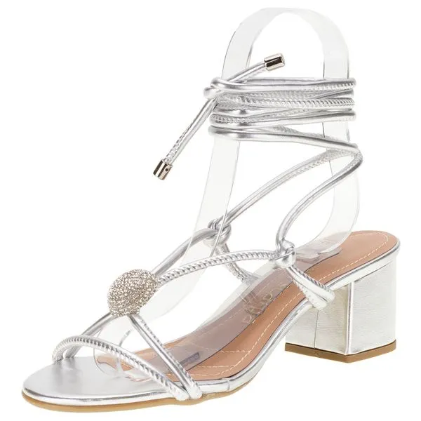 Sandália Feminina Salto Médio Via Scarpa - 128516325 PRATA 34