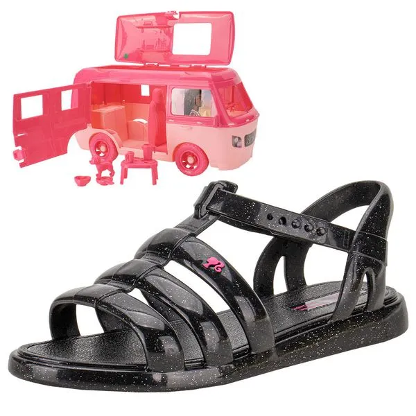 Kit Sandália Infantil Barbie Road Trip e Motorhome Grendene Kids 23071 PRETO 30