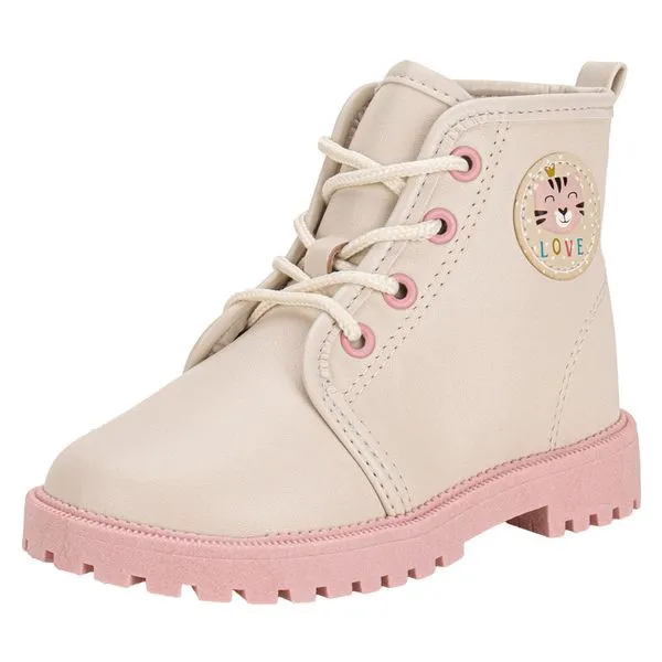 Bota Infantil Feminina Coturno Molekinha 2126525 BEGE/ROSA 21