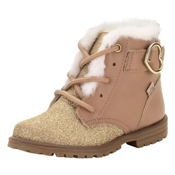 Bota Infantil Feminina Coturno Fashion Kidy 0840086 BEGE/OURO 24