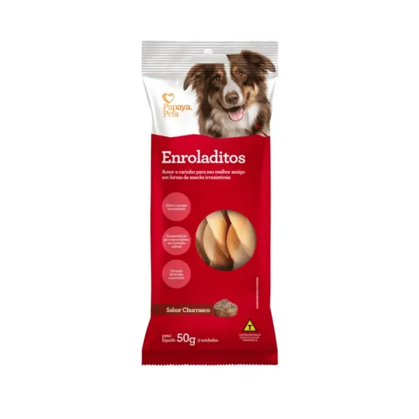 Petisco Enroladitos Churrasco Cães Adultos Papaya Pets 50 g