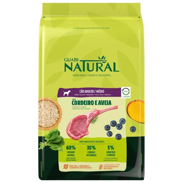 Ração Guabi Natural Cães Adultos Porte Médio Cordeiro e Aveia 2,5 kg
