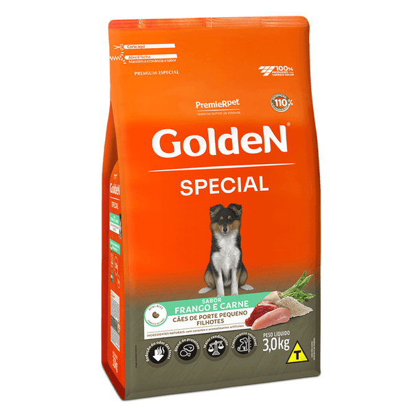 Ração Golden Special Cães Filhotes Porte Pequeno Frango e Carne 3 kg