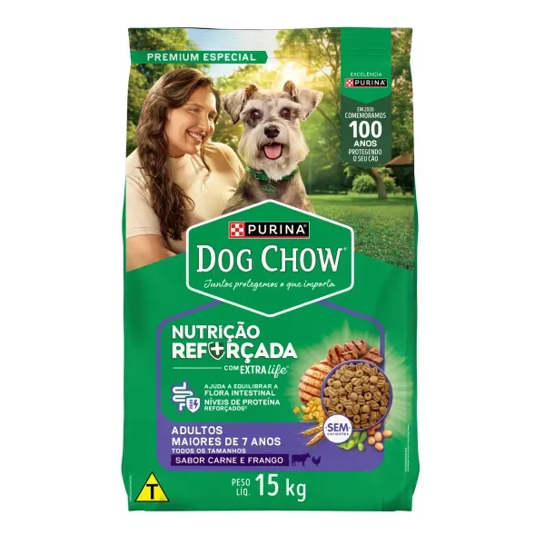 Ração Dog Chow Cães Adultos 7+ Longevidade Carne e Frango 15 kg