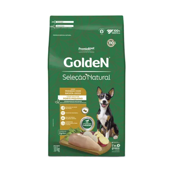 Ração Golden Seleção Natural Cães Adultos Porte Pequeno Frango com Batata-Doce 3 kg