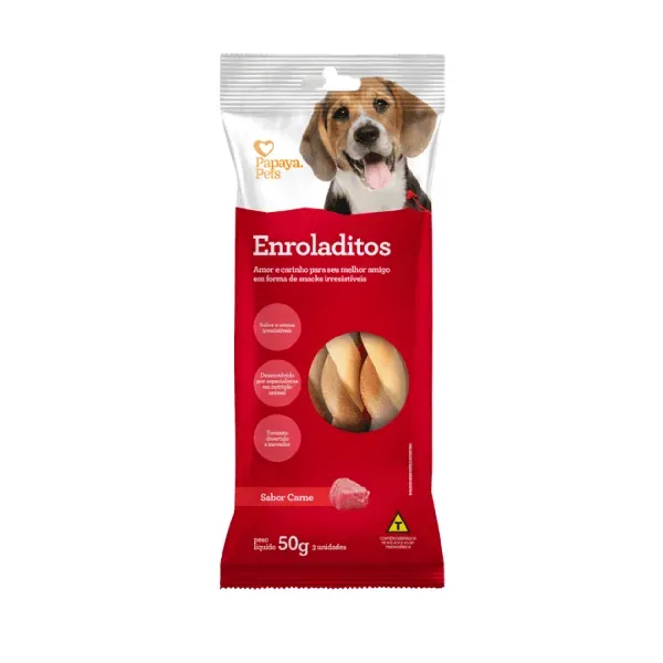 Petisco Enroladitos Carne Cães Adultos Papaya Pets 50 g