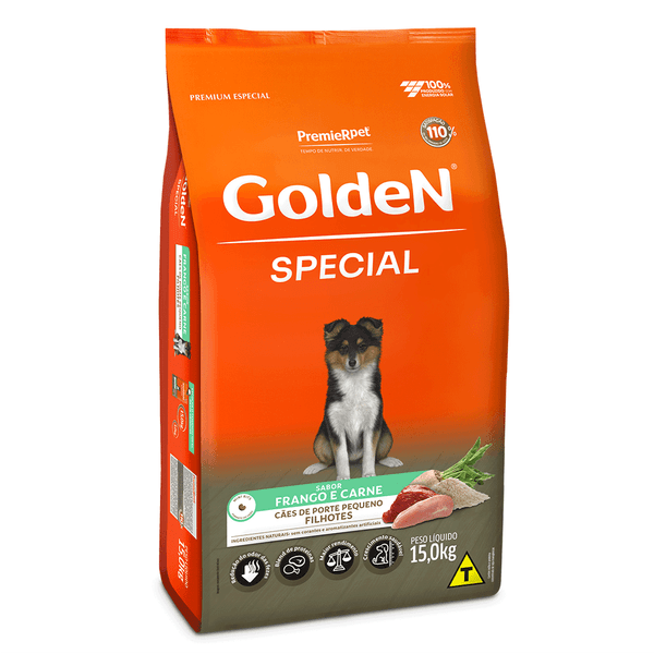 Ração Golden Special Cães Filhotes Porte Pequeno Frango e Carne 15 kg