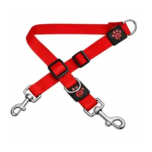Guia Dupla Ajustável Nylon para Cães Signature Doco Vermelha M