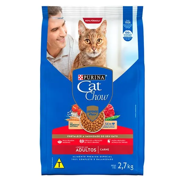 Ração Cat Chow Gatos Adultos Carne 2,7 kg