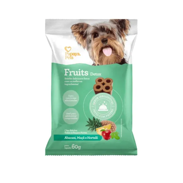 Petisco Fruits Detox Abacaxi, Maçã e Hortelã Cães Adultos Papaya Pets 60 g