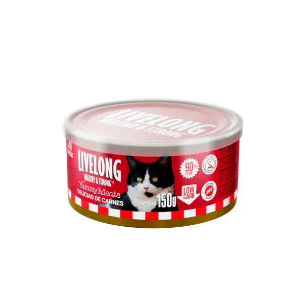 Ração Úmida Natural para Gatos Livelong Yummy Meats Delícias de Carnes 150g