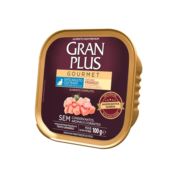 Ração Úmida GranPlus Gatos Adultos Castrados Patê Gourmet Frango 100 g