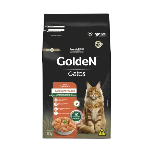 Ração Golden Gatos Castrados Salmão 3 kg
