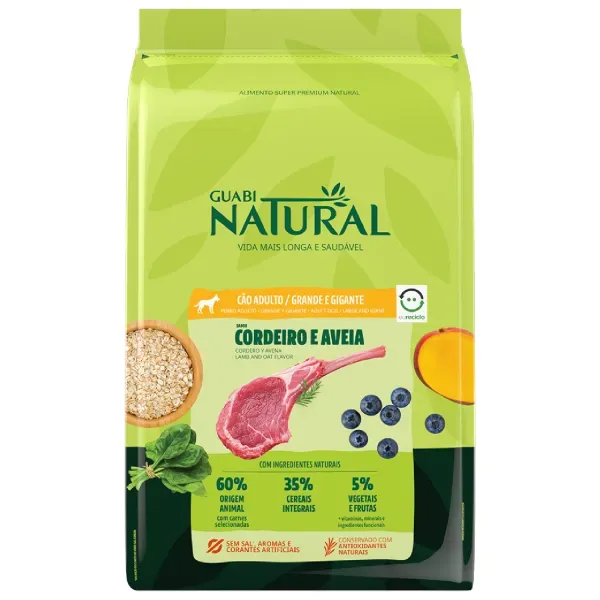 Ração Guabi Natural Cães Adultos Grandes Cordeiro e Aveia 12 kg