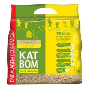 Areia para Gato Katbom Natural Granulado Higiênico Biodegradável Capim Limão 6 kg