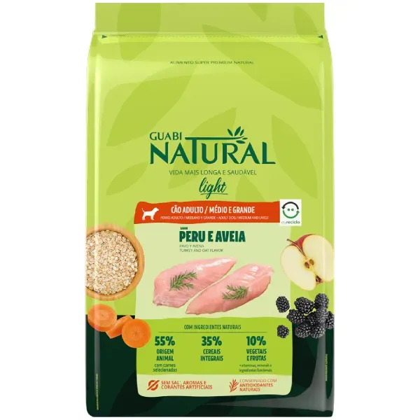 Ração Guabi Natural Light Cães Adultos Portes Médio e Grande Peru e Aveia 12 kg
