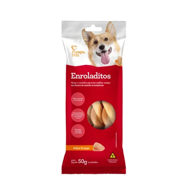Petisco Enroladitos Frango Cães Adultos Papaya Pets 50 g