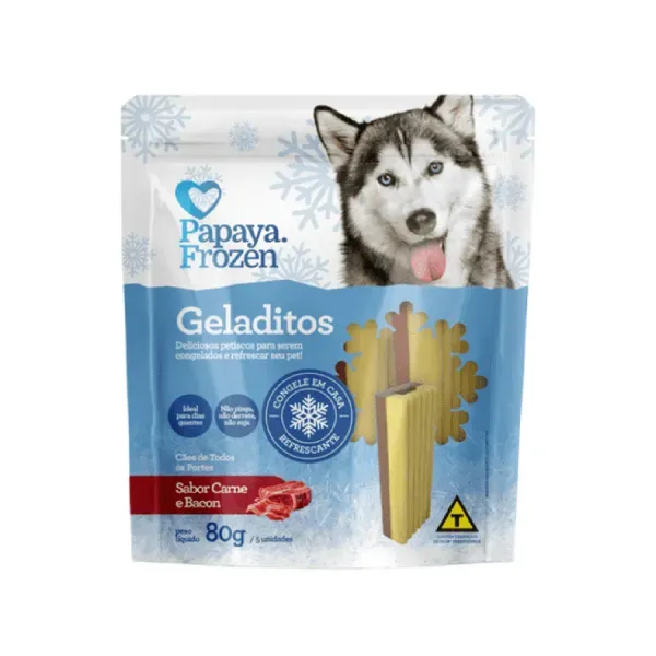 Petisco Geladitos Frozen Carne e Bacon Cães Adultos Papaya Pets 80 g