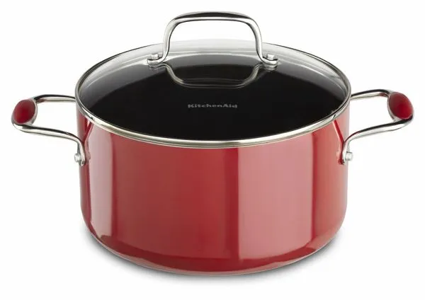 Caçarola baixa em alumínio esmaltado com tampa - 5,7L Vermelha KitchenAid Vermelho