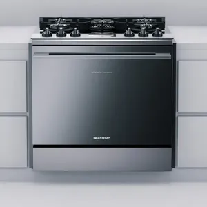 Fogão Brastemp 5 Bocas de Embutir Cor Inox com Mesa de Vidro e Touch Timer com Autodesligamento BYS5VCR - 110v