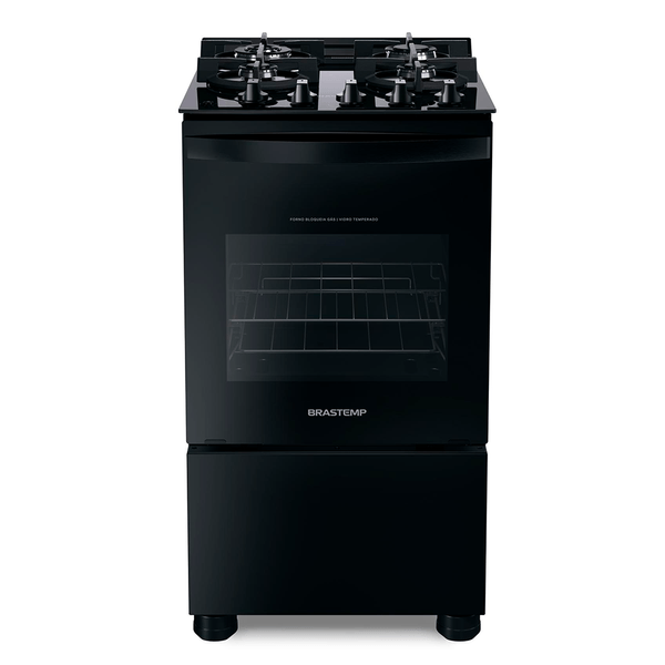 Fogão Brastemp 4 Bocas Mesa de Vidro Dupla Chamas Preto BFO4XAE Bivolt