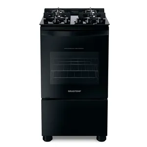 Fogão Brastemp 4 Bocas Mesa de Vidro Dupla Chamas Preto BFO4XAE Bivolt