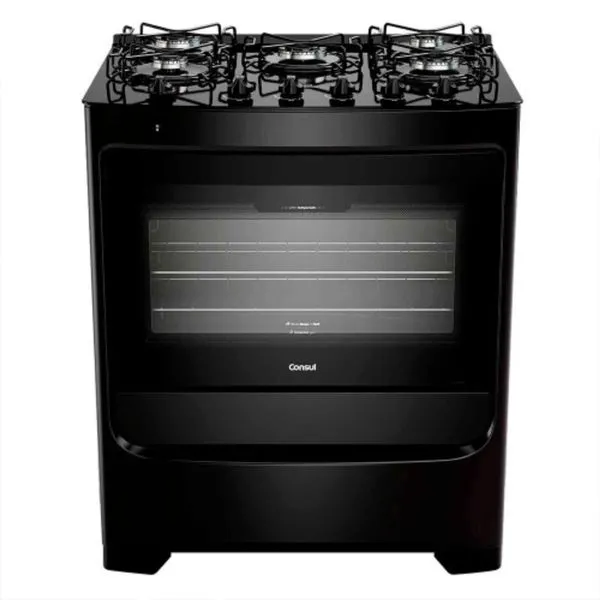 Fogão Consul 5 Bocas CFS5VBE Preto com Mesa de Vidro