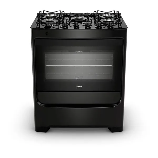 Fogão 5 Bocas Consul Mesa de Vidro Preto - CFS5VBE Bivolt