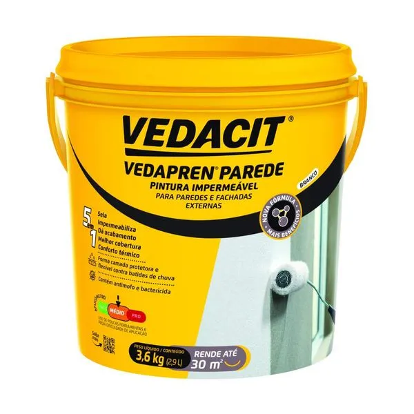 Tinta Acrílica Impermeável Vedapren Parede Branco 3,6L Vedacit